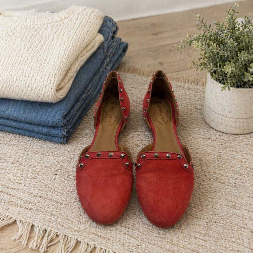 Corso Como Red Suede Studded D'Orsay Flats Dressy Festive
